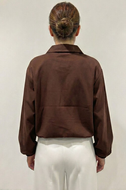 Kadın Oversize Fermuarlı Ceket 0735 - Kahverengi