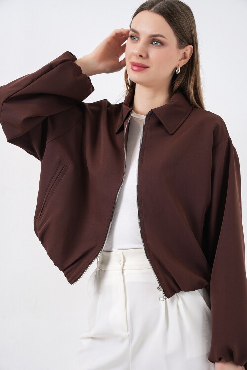 Kadın Oversize Fermuarlı Ceket 0735 - Kahverengi