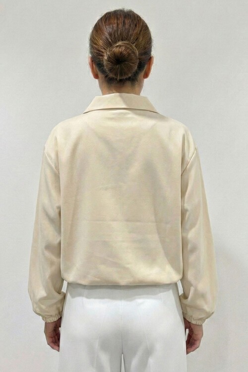 Kadın Oversize Fermuarlı Ceket 0735 - Krem