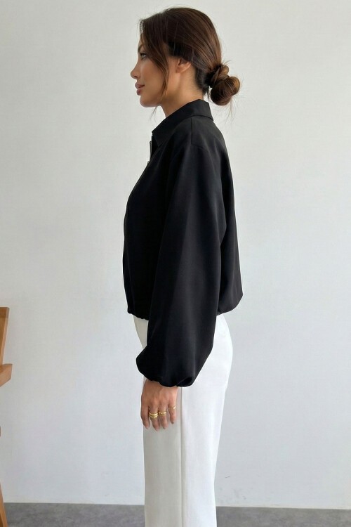 Kadın Oversize Fermuarlı Ceket 0735 - Siyah