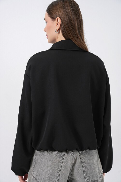 Kadın Oversize Fermuarlı Ceket 0735 - Siyah