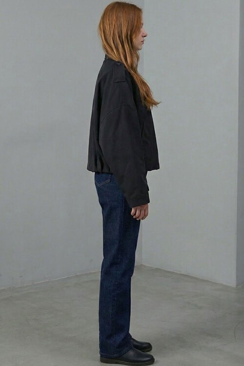 Kadın Oversize Kısa Ceket 0732 - Siyah