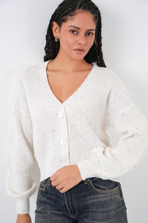 Kadın Oversize Triko Hırka 15966 - Ekru