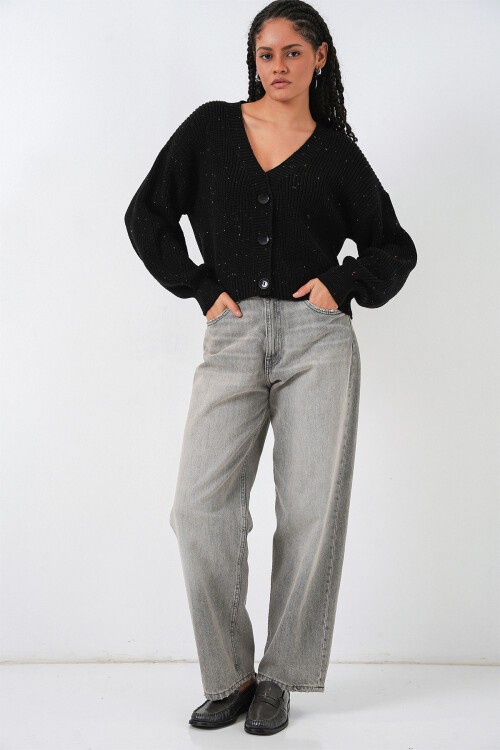 Kadın Oversize Triko Hırka 15966 - Siyah