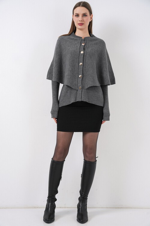 Kadın Pelerinli Triko Hırka 15967 - Antrasit