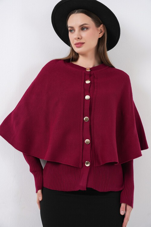 Kadın Pelerinli Triko Hırka 15967 - Bordo