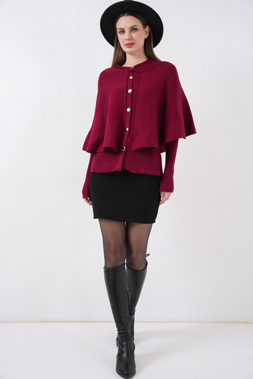 Kadın Pelerinli Triko Hırka 15967 - Bordo