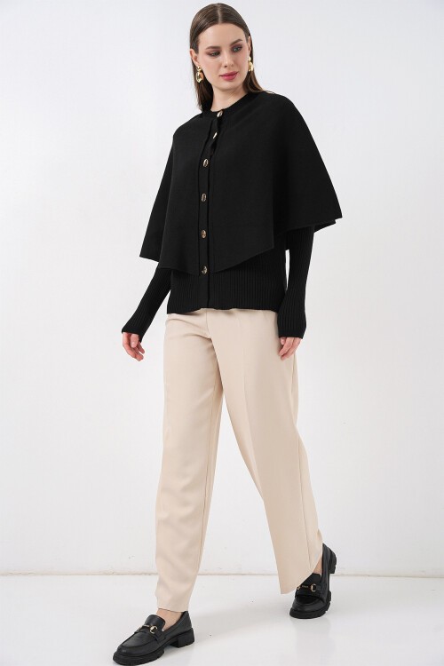 Kadın Pelerinli Triko Hırka 15967 - Siyah