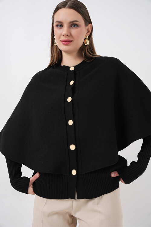 Kadın Pelerinli Triko Hırka 15967 - Siyah