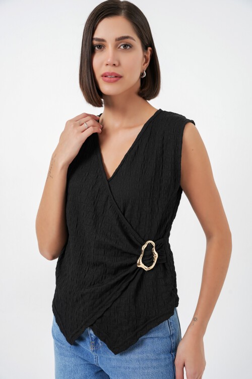 Kadın Sıfır Kol Örme Bluz 988 - Siyah