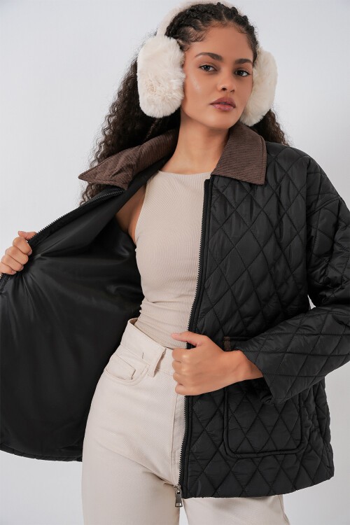 Kadın Siyah Kahve Kapitone Oversize Mont 5229