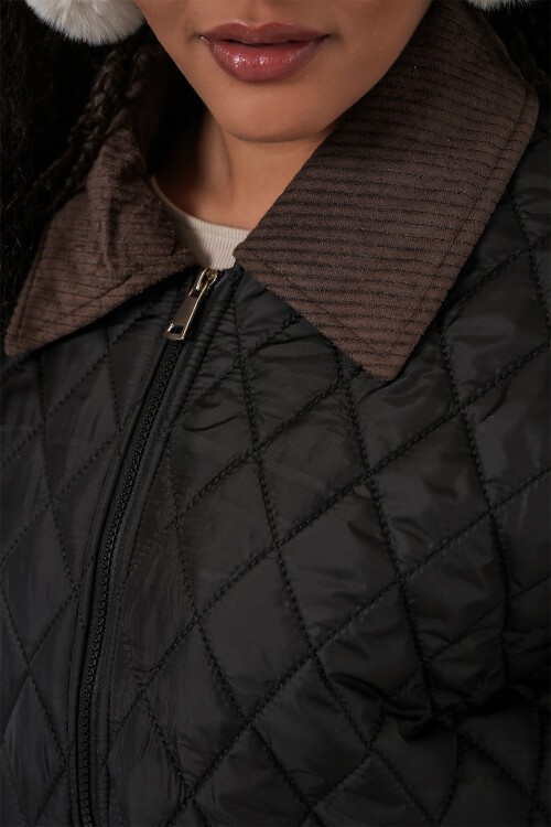 Kadın Siyah Kahve Kapitone Oversize Mont 5229