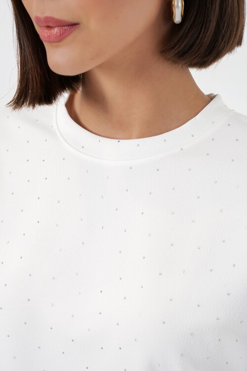 Kadın Taş Detaylı Tişört 990 - Beyaz
