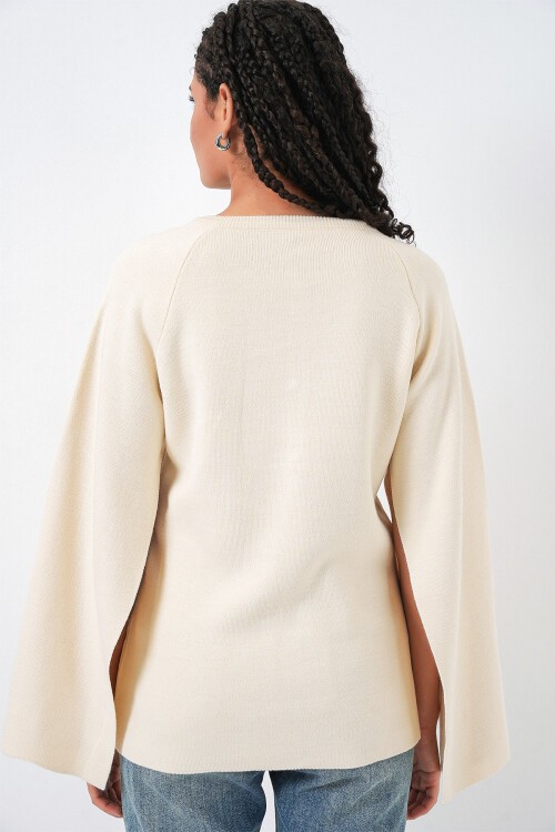 Kadın Triko Panço Hırka 15965 - Ekru