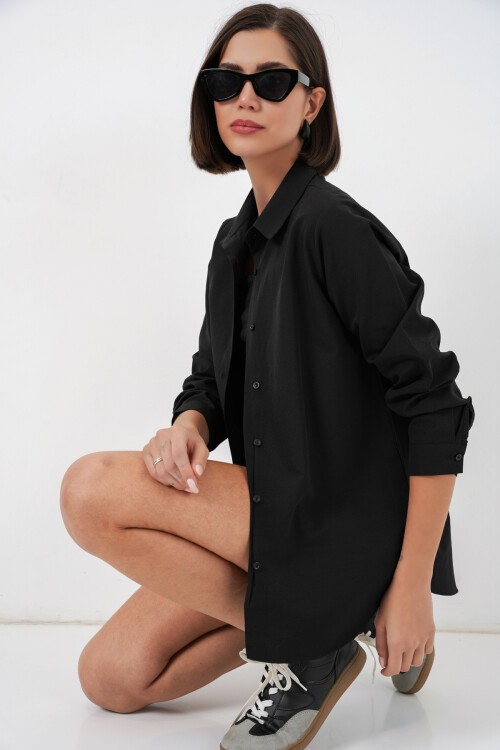 Kadın Uzun Kol Basic Gömlek 20279 - Siyah