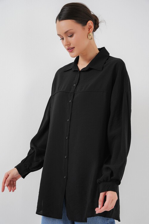 Kadın Uzun Oversize Gömlek 5965 - Siyah