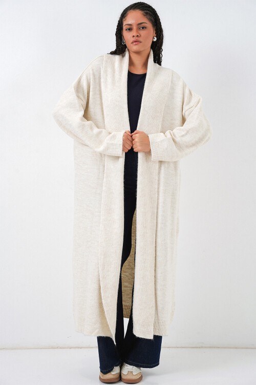 Kadın Uzun Oversize Triko Hırka 15924 - Ekru