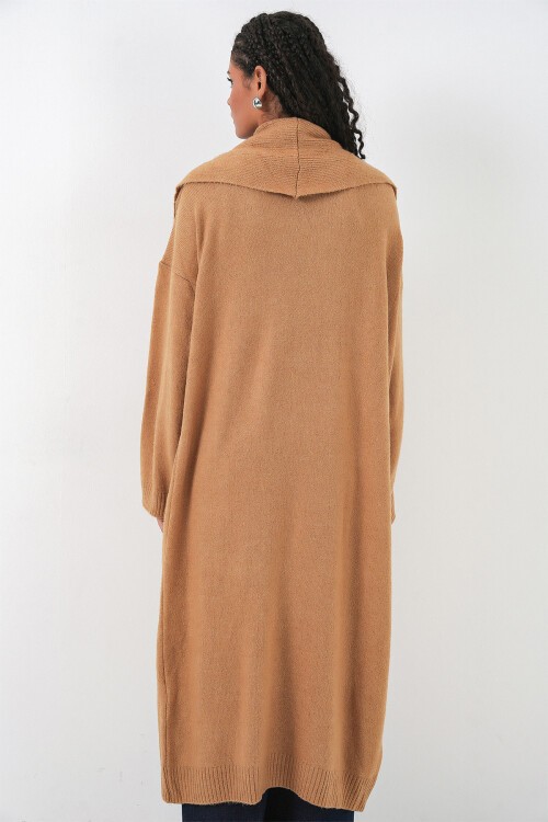 Kadın Uzun Oversize Triko Hırka 15924 - Hardal