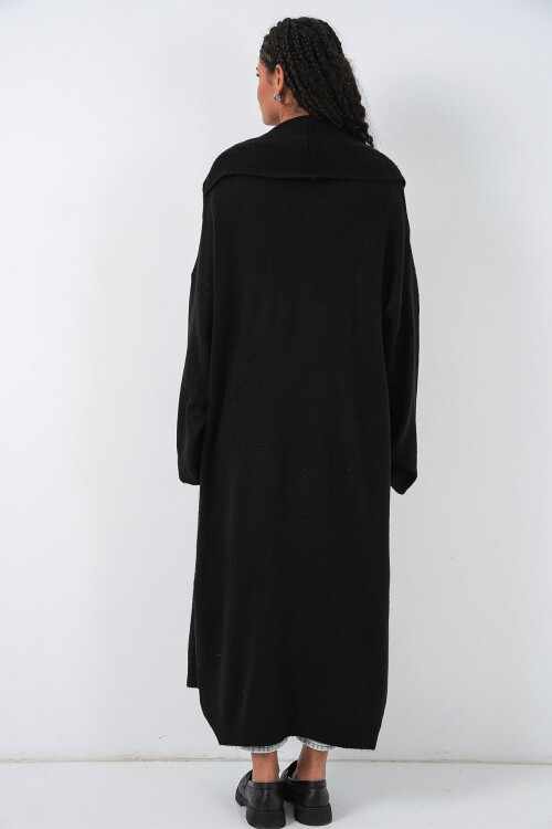 Kadın Uzun Oversize Triko Hırka 15924 - Siyah