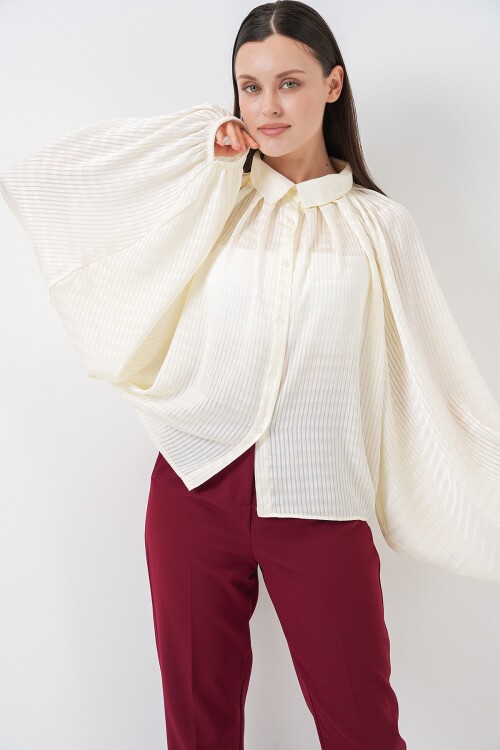 Kadın Yarasa Kol Oversize Gömlek 20368 - Ekru