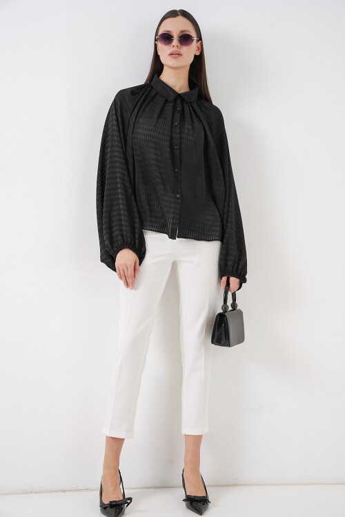 Kadın Yarasa Kol Oversize Gömlek 20368 - Siyah