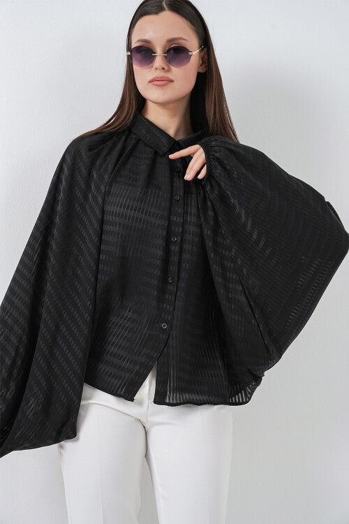 Kadın Yarasa Kol Oversize Gömlek 20368 - Siyah