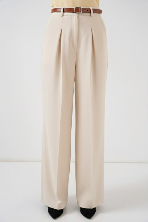 Kadın Yüksek Bel Palazzo Pantolon 30051 - Krem