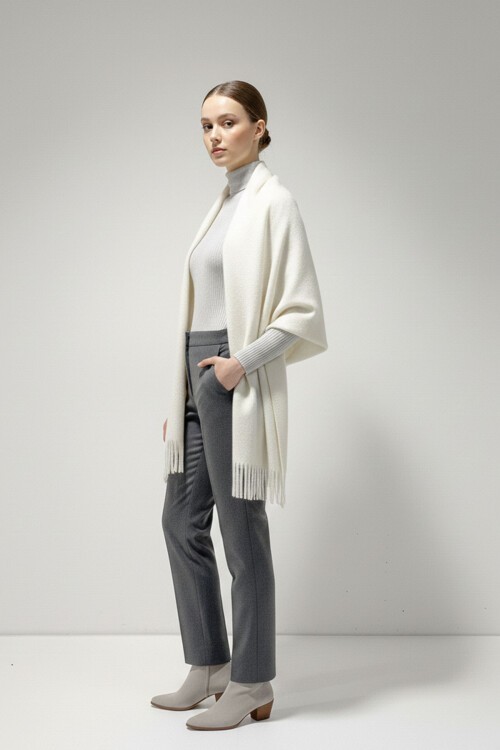 Kadın Yumuşak Dokulu Kalın Şal Atkı 15951 - B.Beyaz