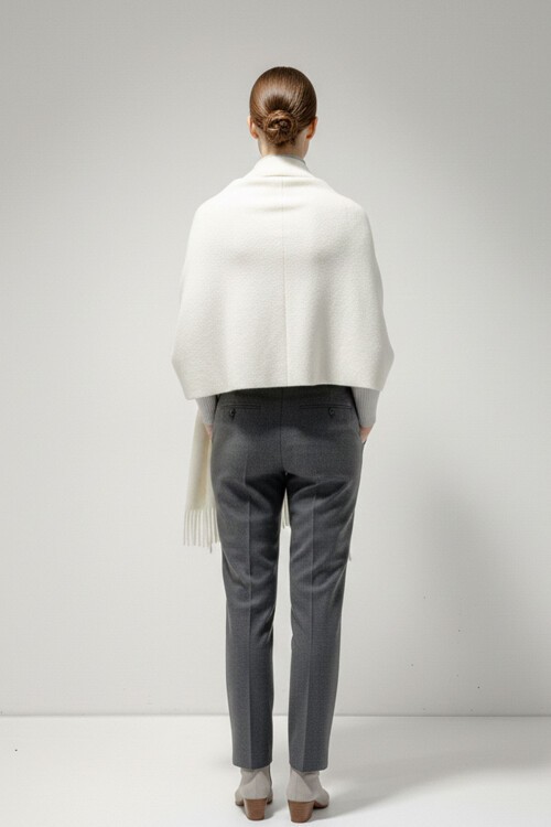 Kadın Yumuşak Dokulu Kalın Şal Atkı 15951 - B.Beyaz