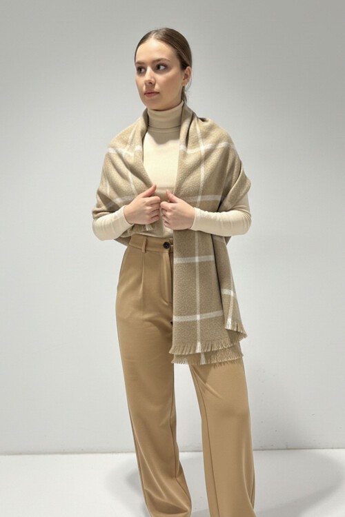 Kadın Yumuşak Dokulu Kalın Şal Atkı 15951 - Taş