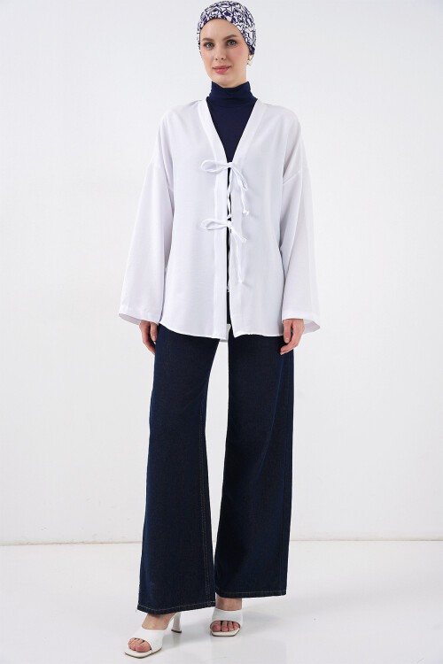 Keten Tesettür Kimono 5968 - Beyaz