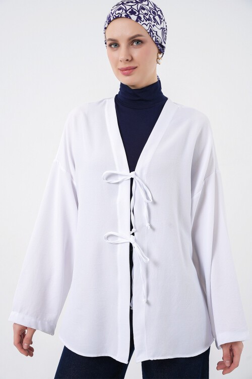 Keten Tesettür Kimono 5968 - Beyaz