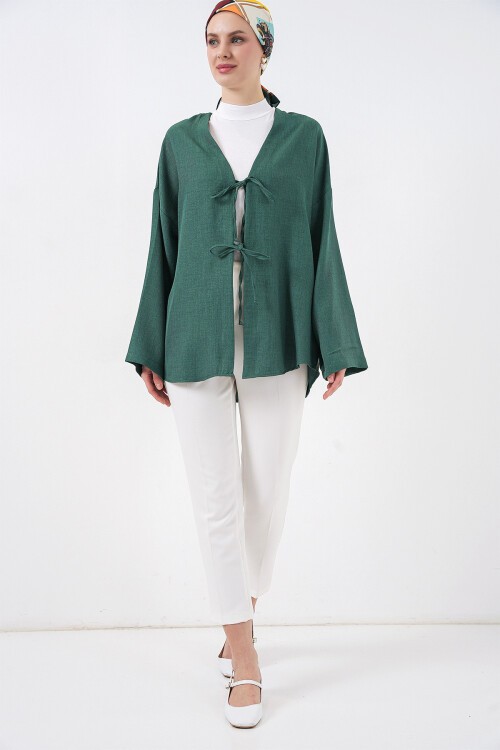 Keten Tesettür Kimono 5968 - Zümrüt Yeşili