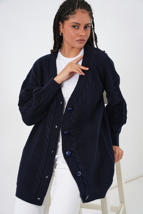 Merterium 15768 Tesettür Triko Hırka - Lacivert