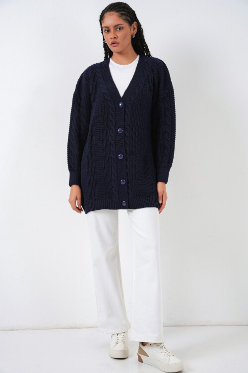 Merterium 15768 Tesettür Triko Hırka - Lacivert