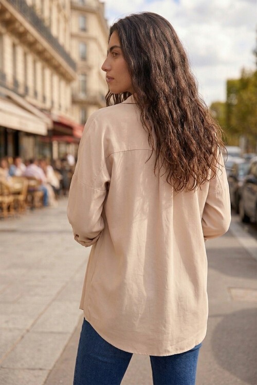Oversize Basic Krem Gömlek