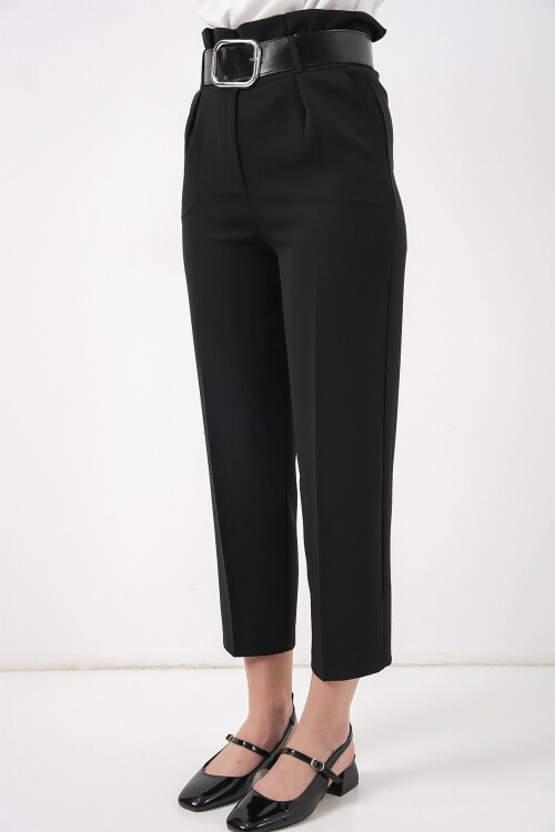 Merterium 6556 Kemerli Kumaş Pantolon - Siyah