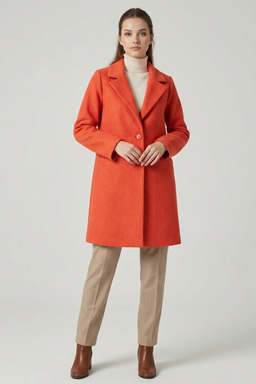 Merterium 9085 Kaşe Kaban - B.Kırmızı