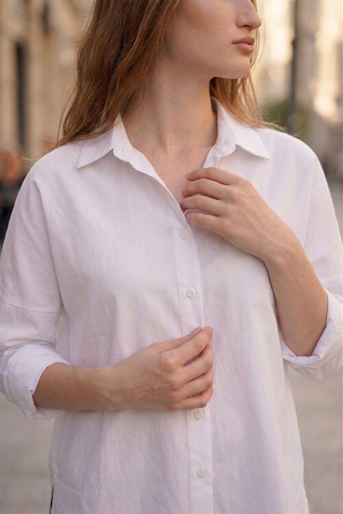 Oversize Basic Beyaz Gömlek