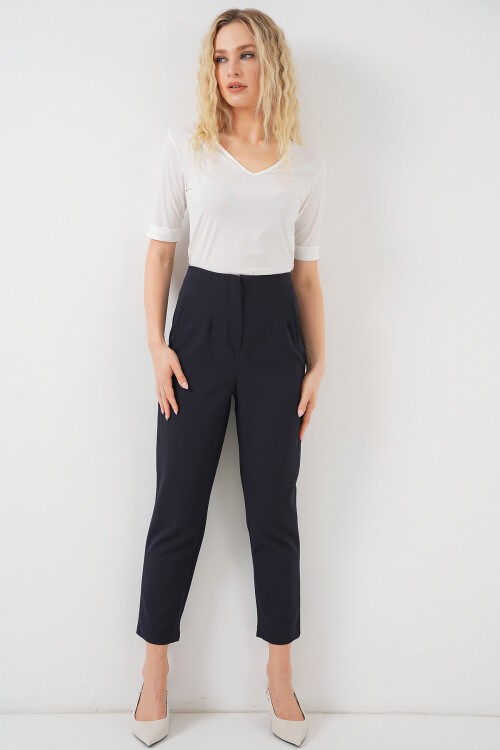 Merterium Kadın Lacivert Yüksek Bel Kumaş Pantolon 6650