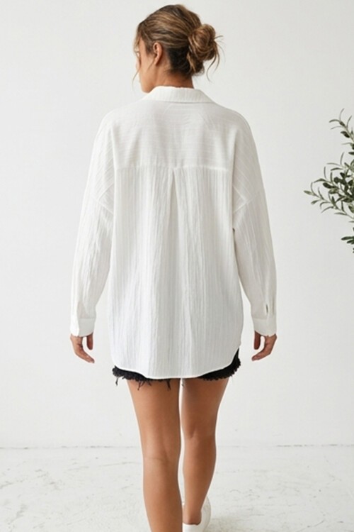 3900 Oversize Uzun Basic Gömlek - A.Beyaz