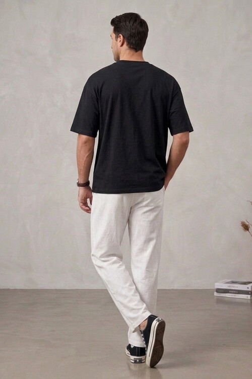 Erkek Rahat Keten Pantolon 30118 - Beyaz