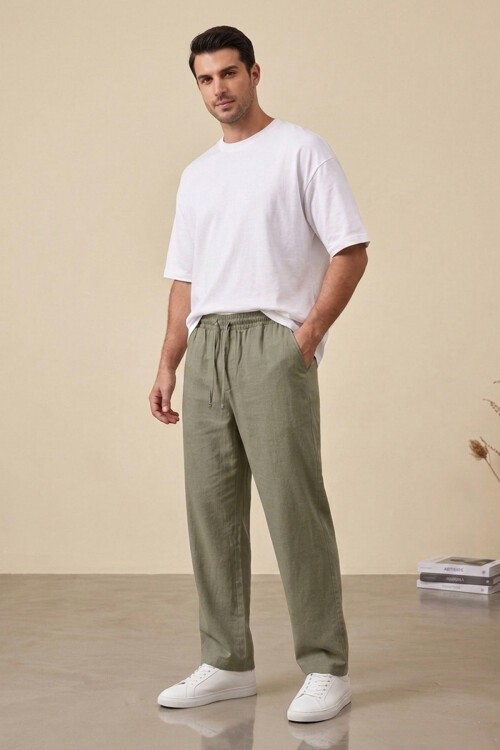 Erkek Rahat Keten Pantolon 30118 - Haki
