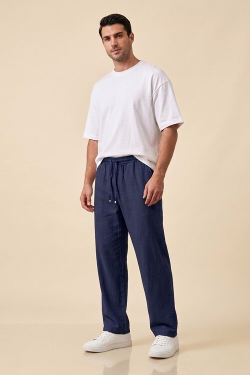 Erkek Rahat Keten Pantolon 30118 - Lacivert