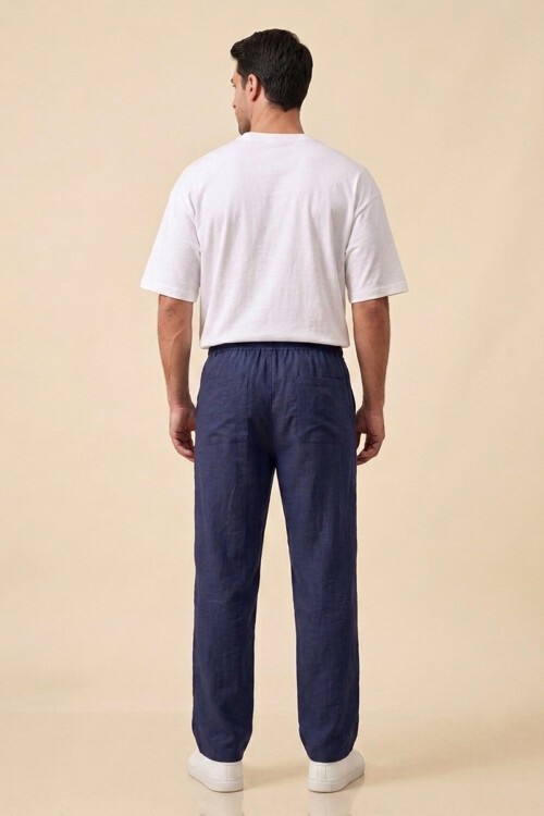 Erkek Rahat Keten Pantolon 30118 - Lacivert