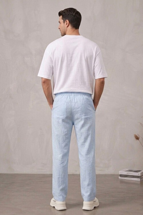 Erkek Rahat Keten Pantolon 30118 - Mavi