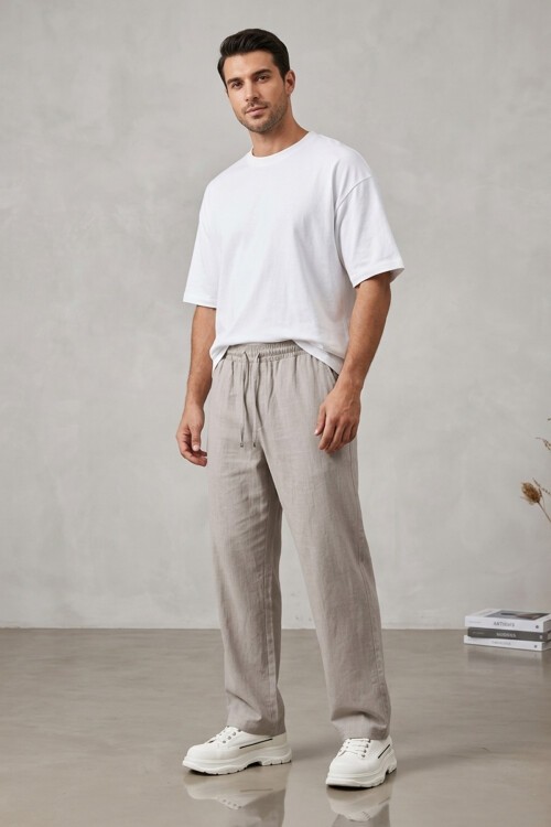 Erkek Rahat Keten Pantolon 30118 - Taş