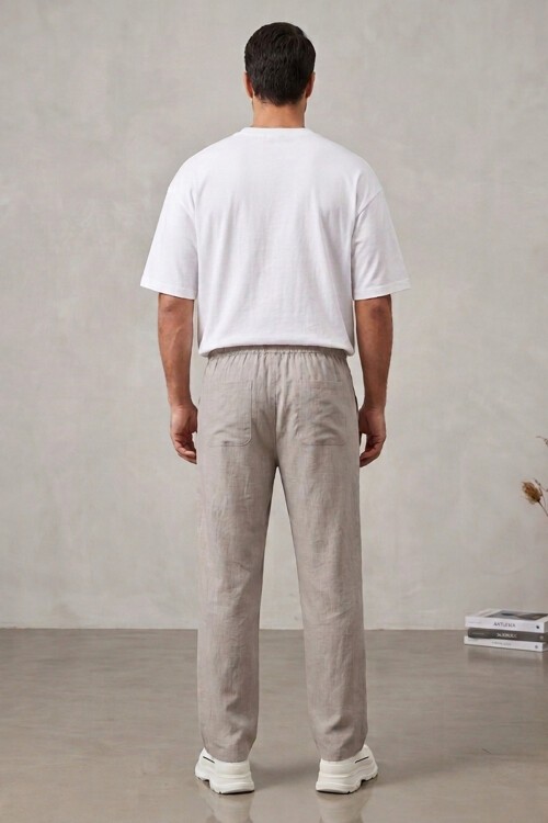 Erkek Rahat Keten Pantolon 30118 - Taş