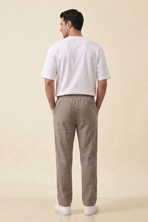 Erkek Rahat Keten Pantolon 30118 - Vizon