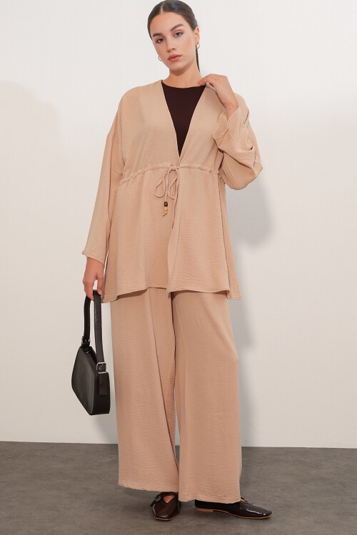 Kadın Ayrobin Kimono Pantolon İkili Takım 30101 - Bej